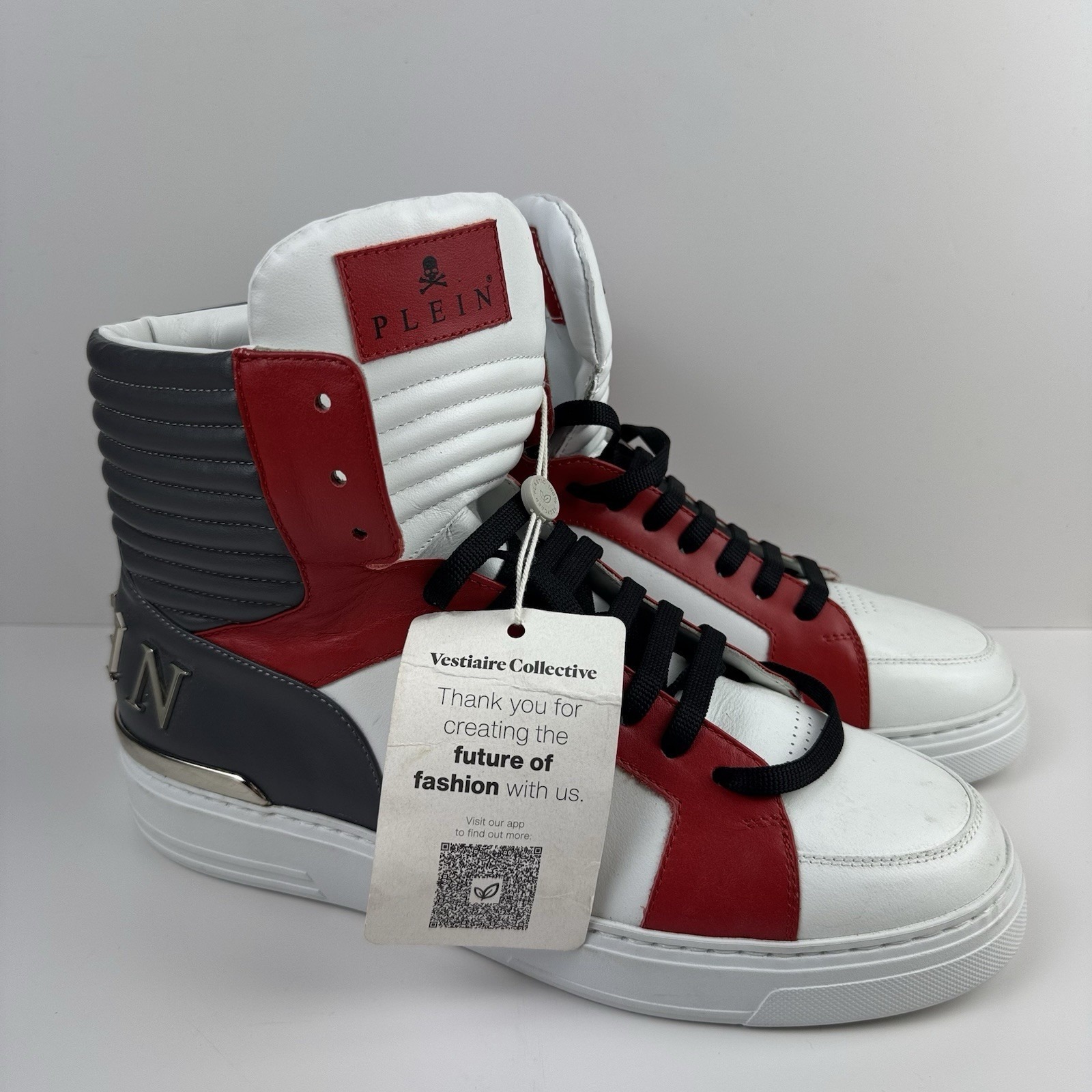 Philipp Plein Money Beast Leather Hi-Top Shoes Men's Eu 42 Made In Italy Nwot